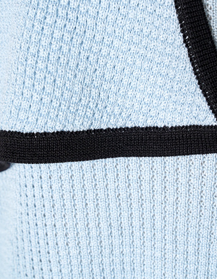 Waffle Knit Piping Tops / sax blue