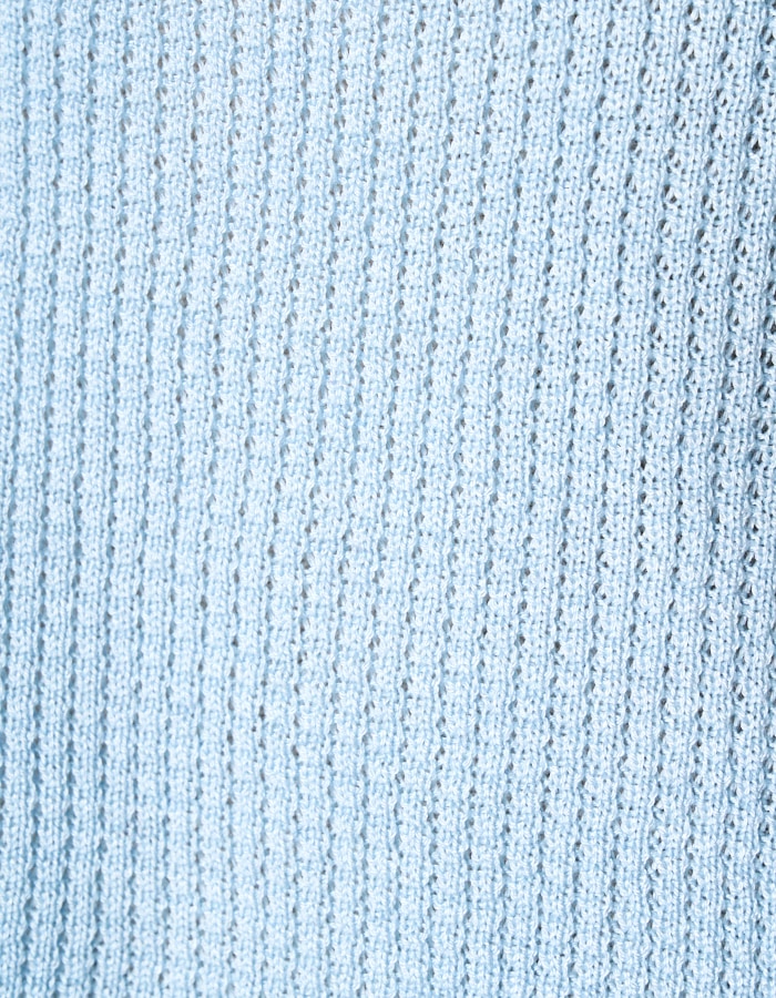 Waffle Knit Piping Tops / sax blue