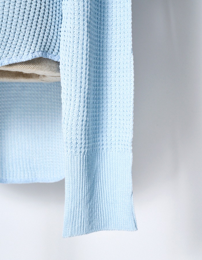 Waffle Knit Piping Tops / sax blue