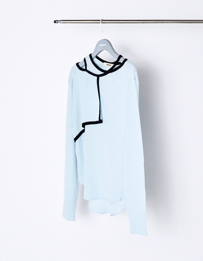 Waffle Knit Piping Tops / sax blue
