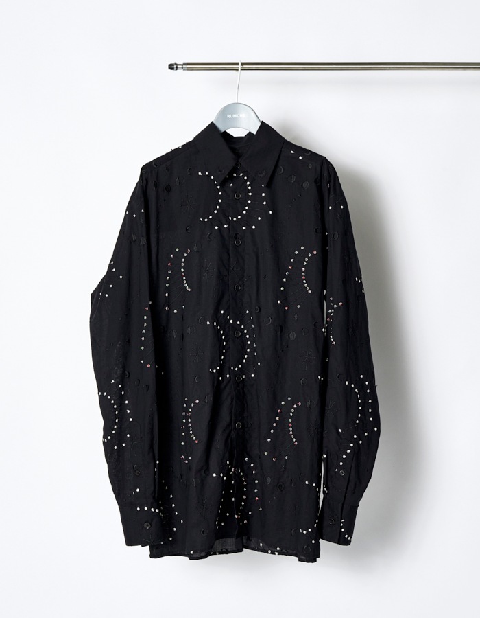 Cotton Bijou Embroidery Shirt / black