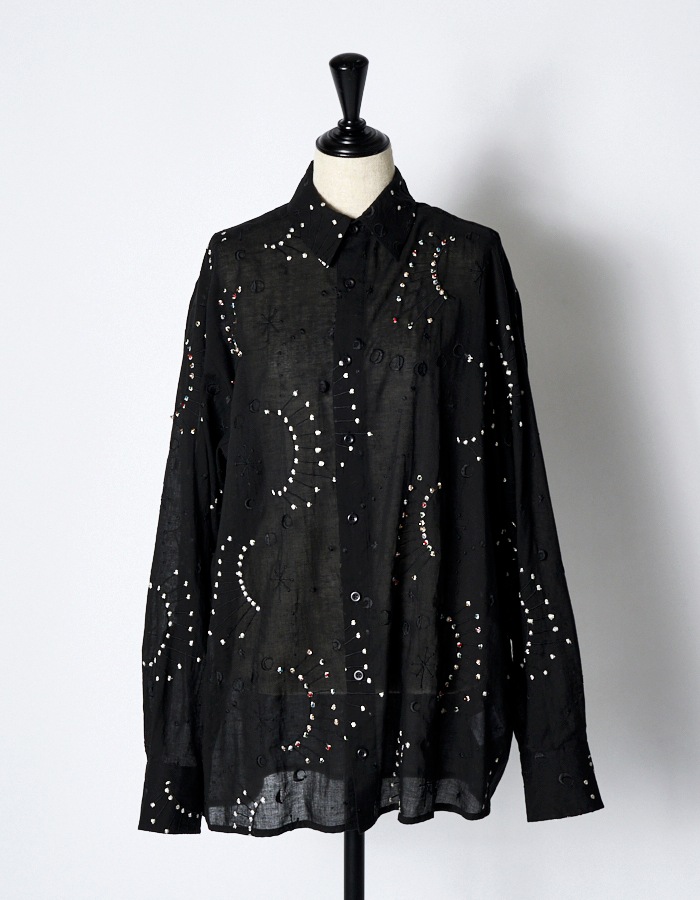 Cotton Bijou Embroidery Shirt / black