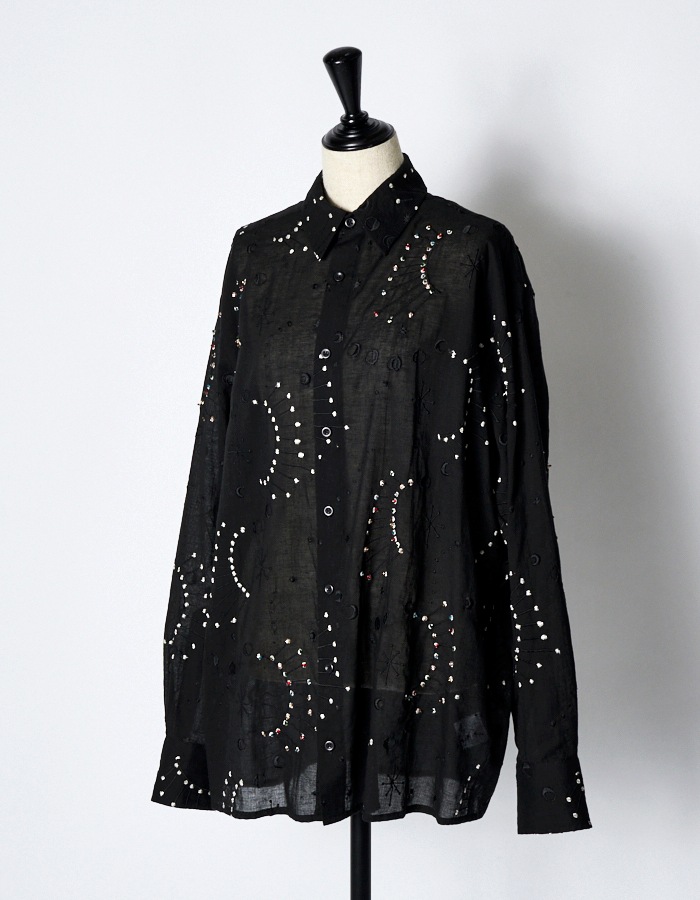 Cotton Bijou Embroidery Shirt / black
