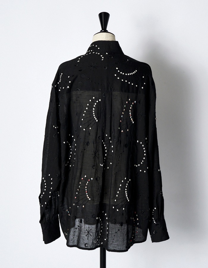 Cotton Bijou Embroidery Shirt / black