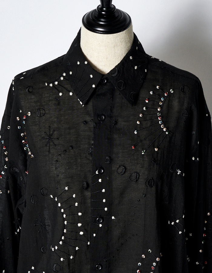 Cotton Bijou Embroidery Shirt / black