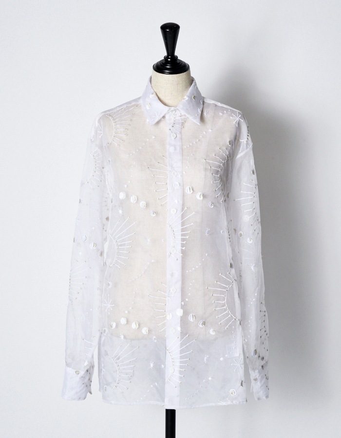 Sheer Embroidery Shirt / white