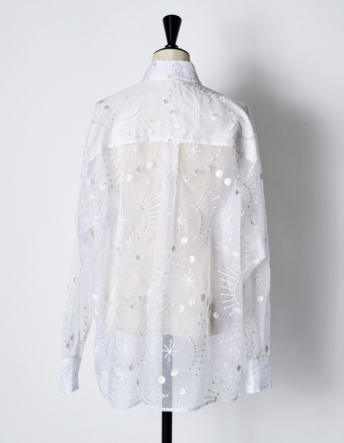 Sheer Embroidery Shirt / white