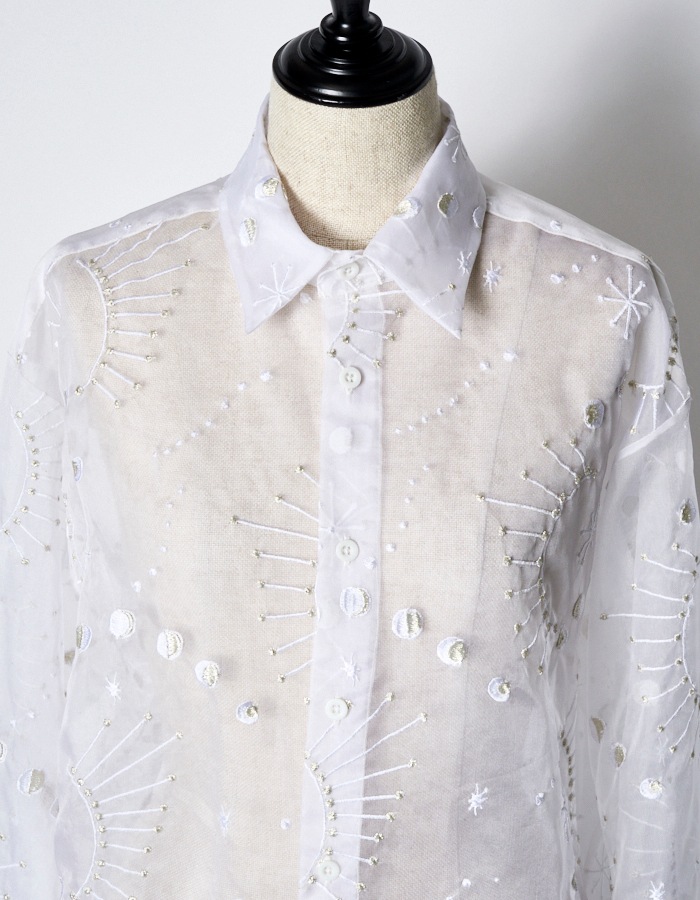 Sheer Embroidery Shirt / white