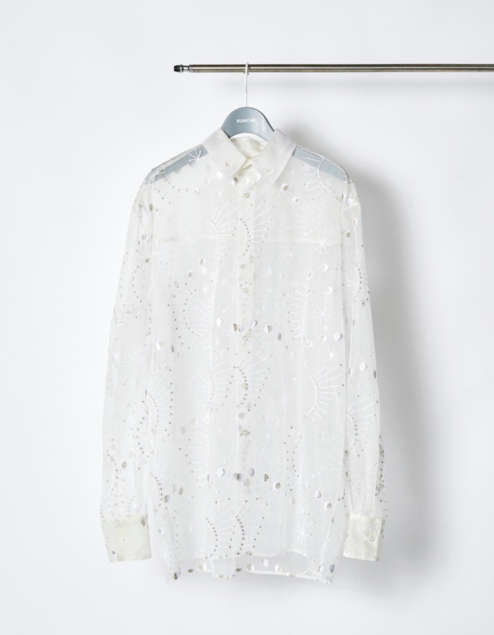 Sheer Embroidery Shirt / white
