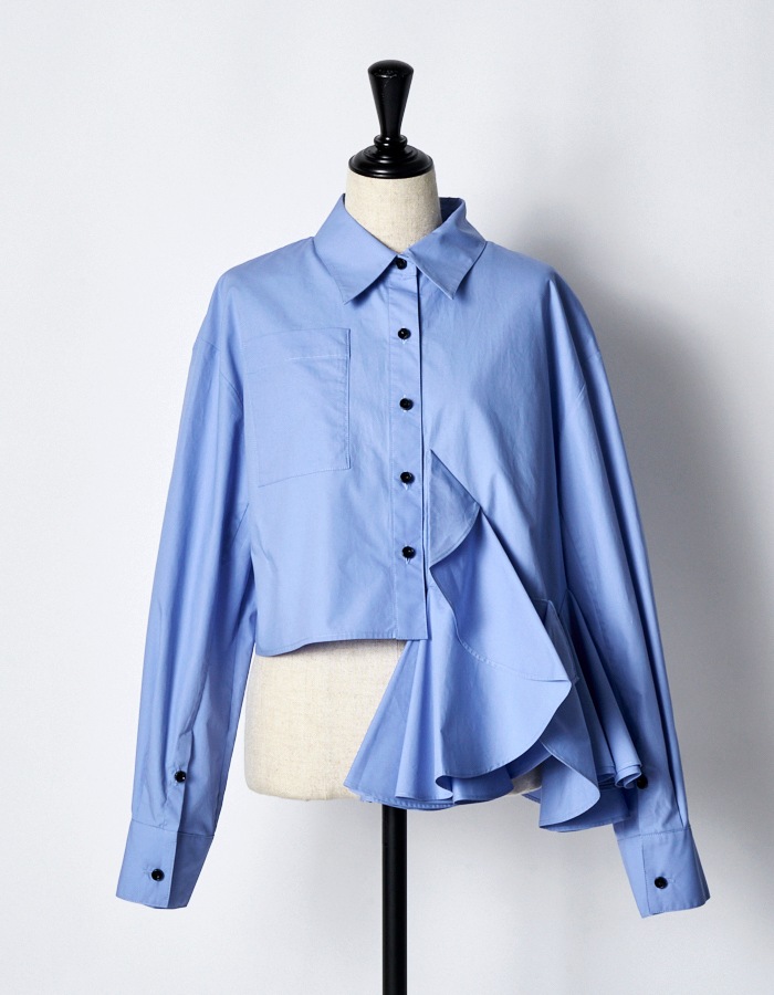 Cotton Moon Ruffle Shirt / sax