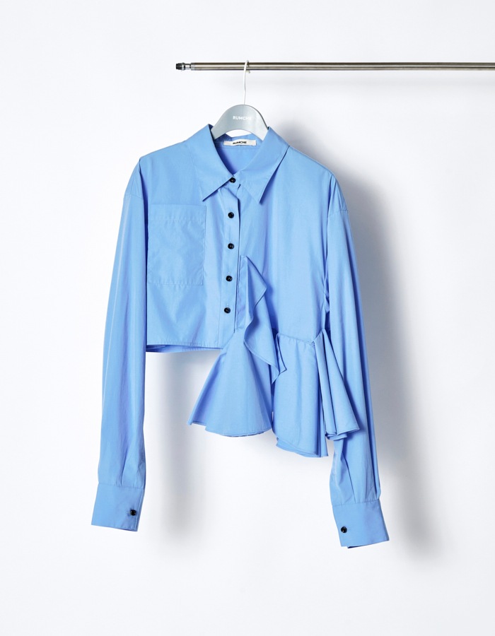 Cotton Moon Ruffle Shirt / sax