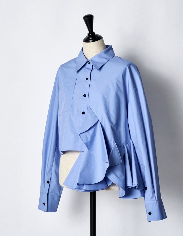 Cotton Moon Ruffle Shirt / sax