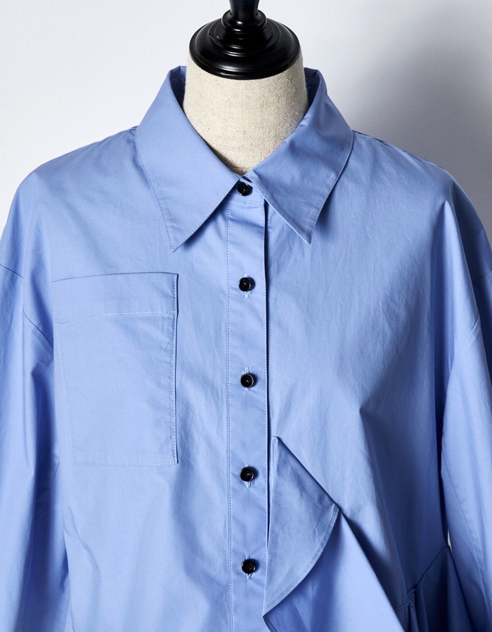 Cotton Moon Ruffle Shirt / sax