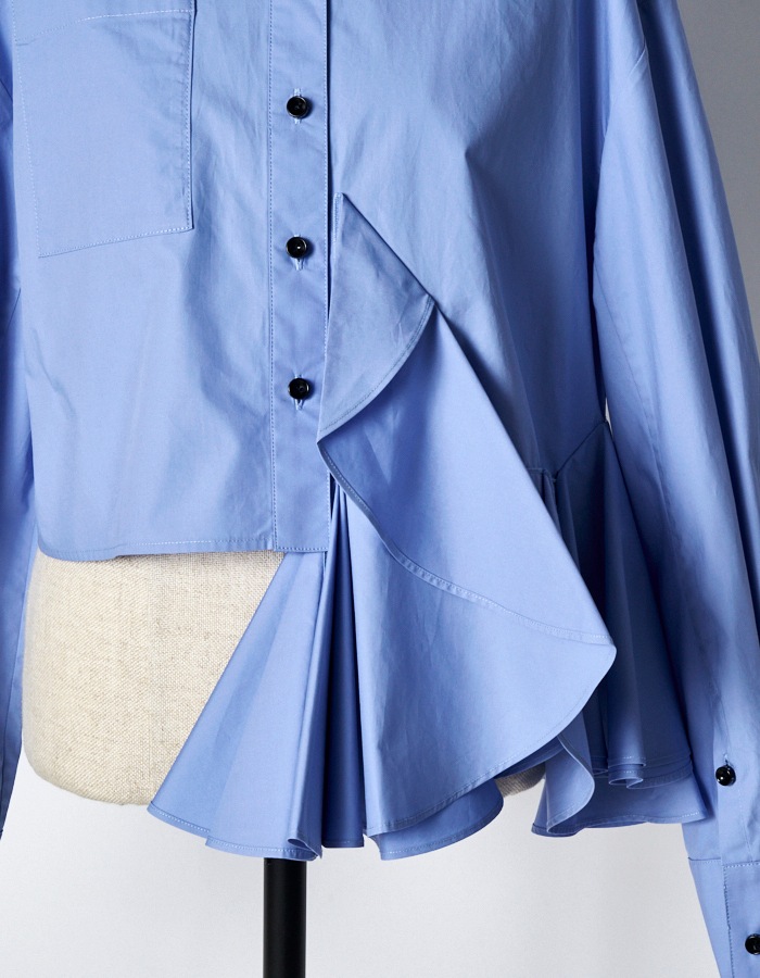 Cotton Moon Ruffle Shirt / sax
