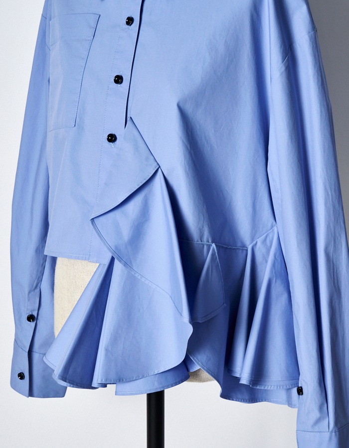 Cotton Moon Ruffle Shirt / sax