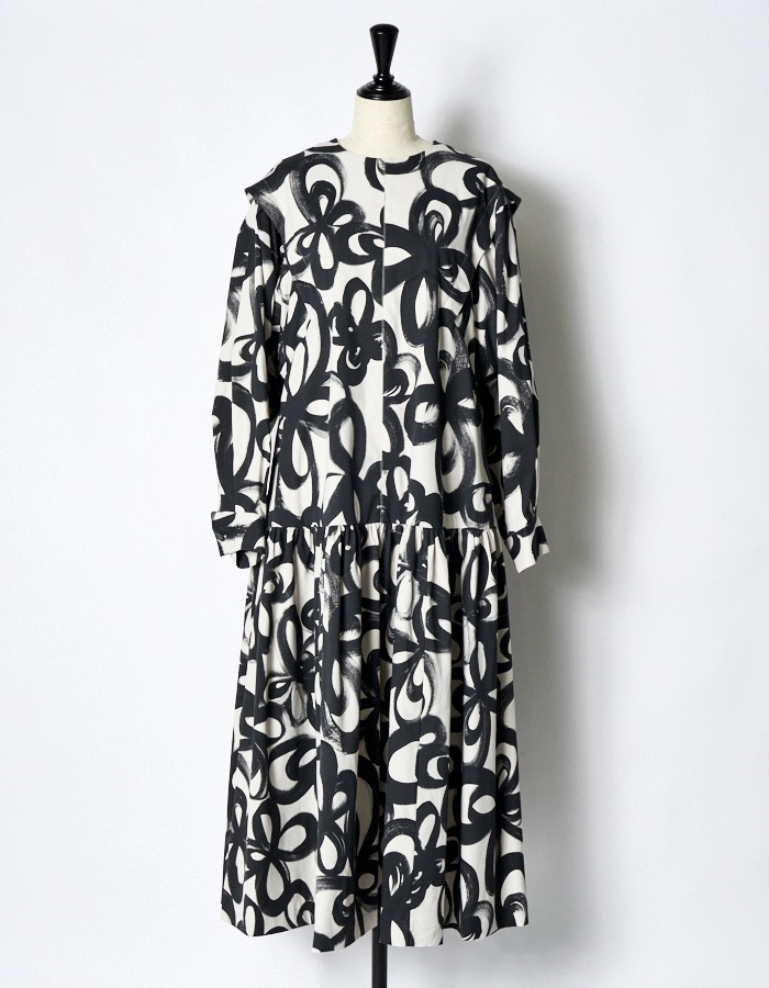 "Chain Flower" Print Dress / white