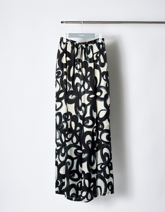 "Chain Flower" Print Trousers / white