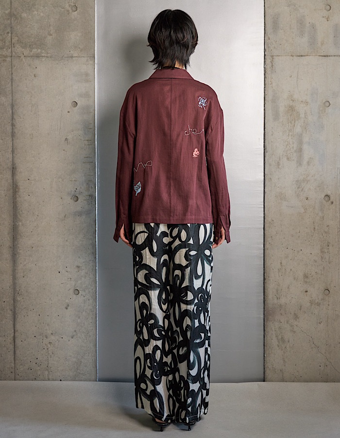 "Chain Flower" Print Trousers / white