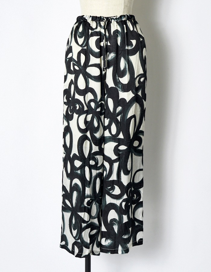 "Chain Flower" Print Trousers / white