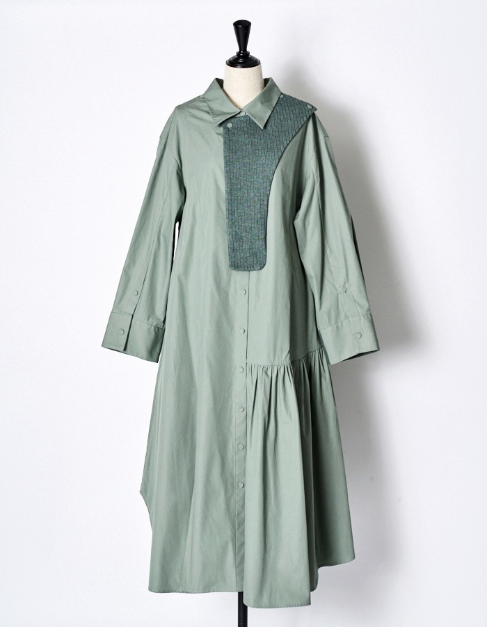 Knit Bonding Shirt Dress / blue gray | DRESS | RUMCHE OFFICIAL