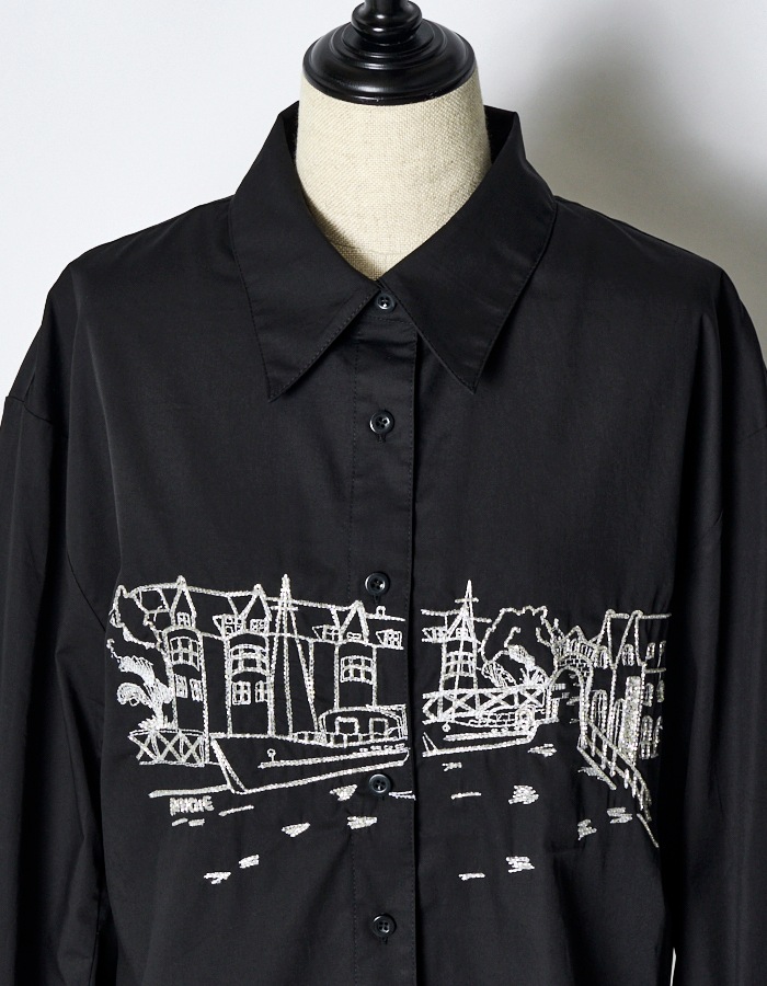 Landscape Beads Embroidery Shirt / black