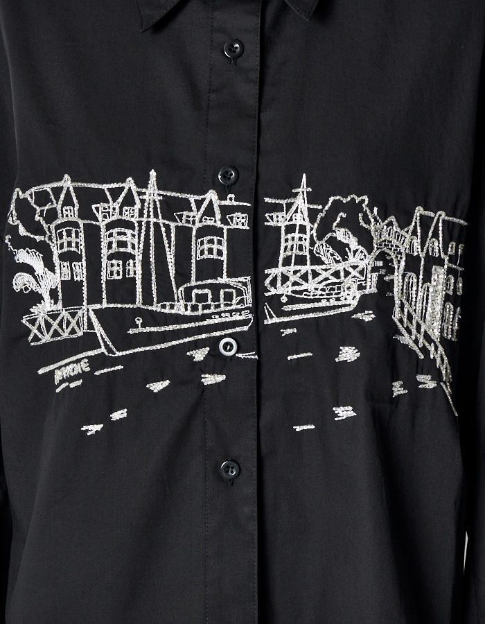 Landscape Beads Embroidery Shirt / black