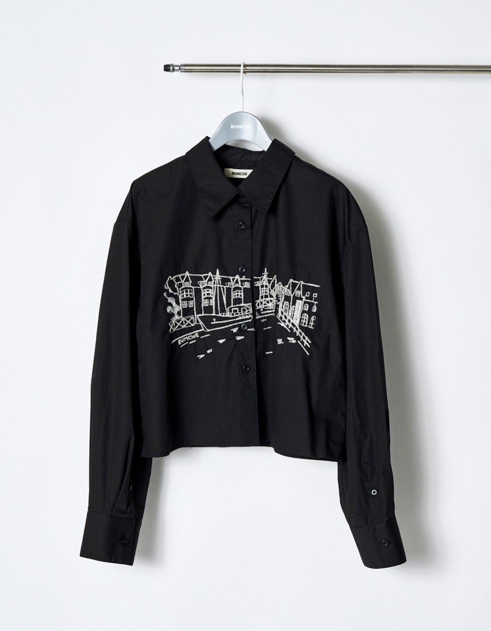 Landscape Beads Embroidery Shirt / black