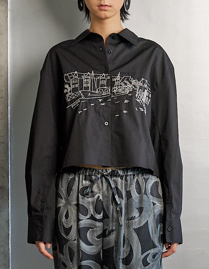 Landscape Beads Embroidery Shirt / black