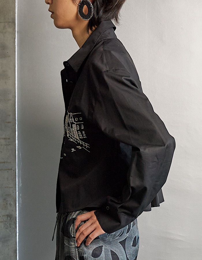 Landscape Beads Embroidery Shirt / black