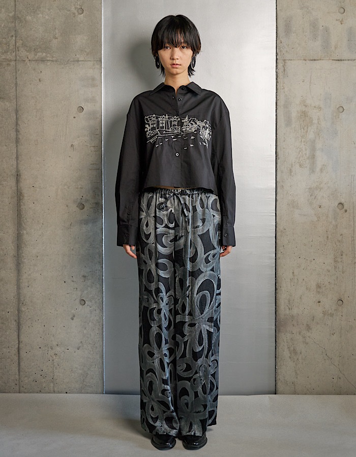 Landscape Beads Embroidery Shirt / black