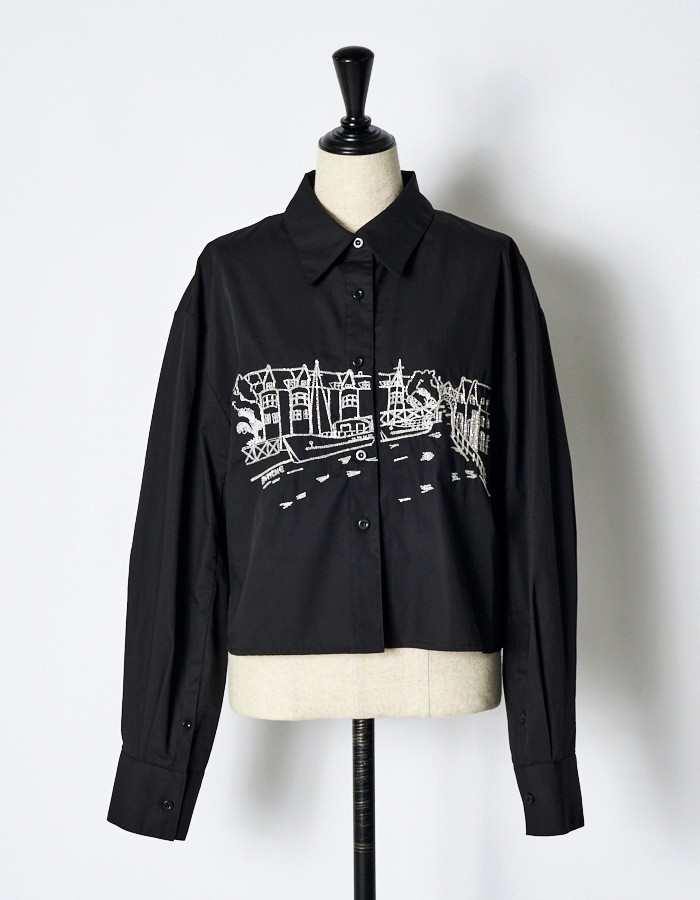 Landscape Beads Embroidery Shirt / black