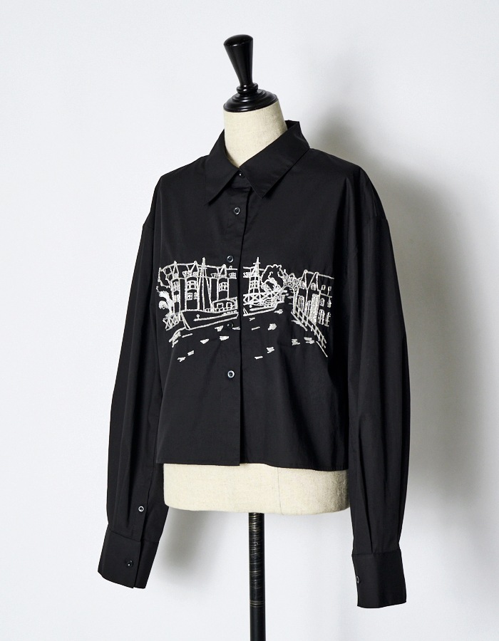 Landscape Beads Embroidery Shirt / black