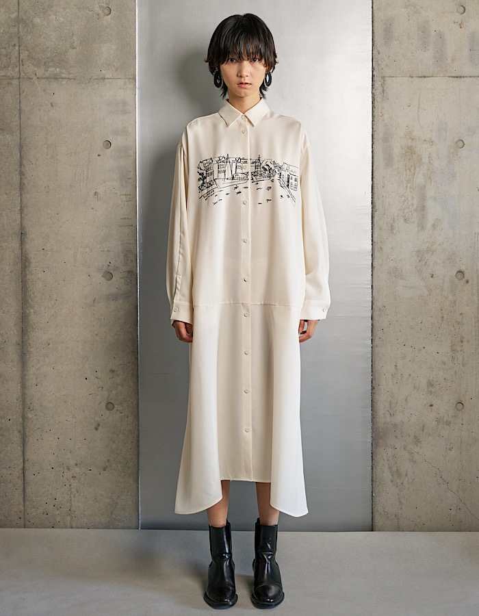 Landscape Embroidery Dress / off white