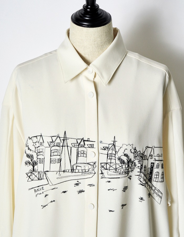 Landscape Embroidery Dress / off white