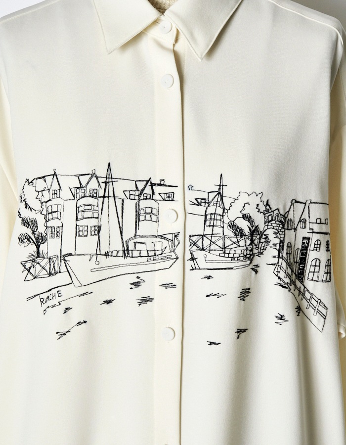 Landscape Embroidery Dress / off white