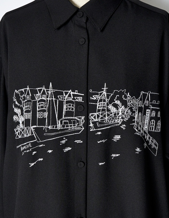 Landscape Embroidery Dress / black