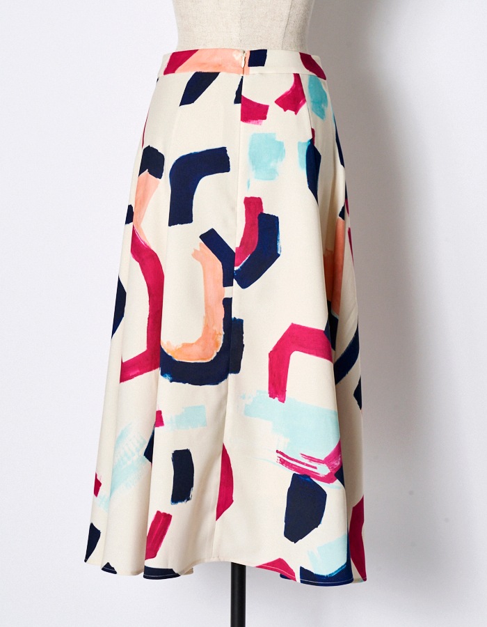 "POPPIN" Art Print Skirt / off-white