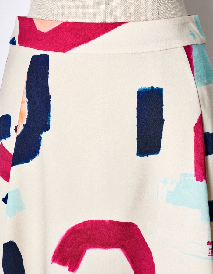 "POPPIN" Art Print Skirt / off-white