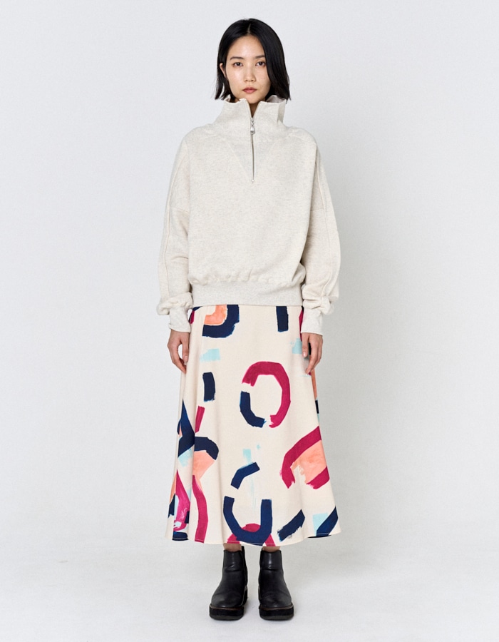 "POPPIN" Art Print Skirt / off-white