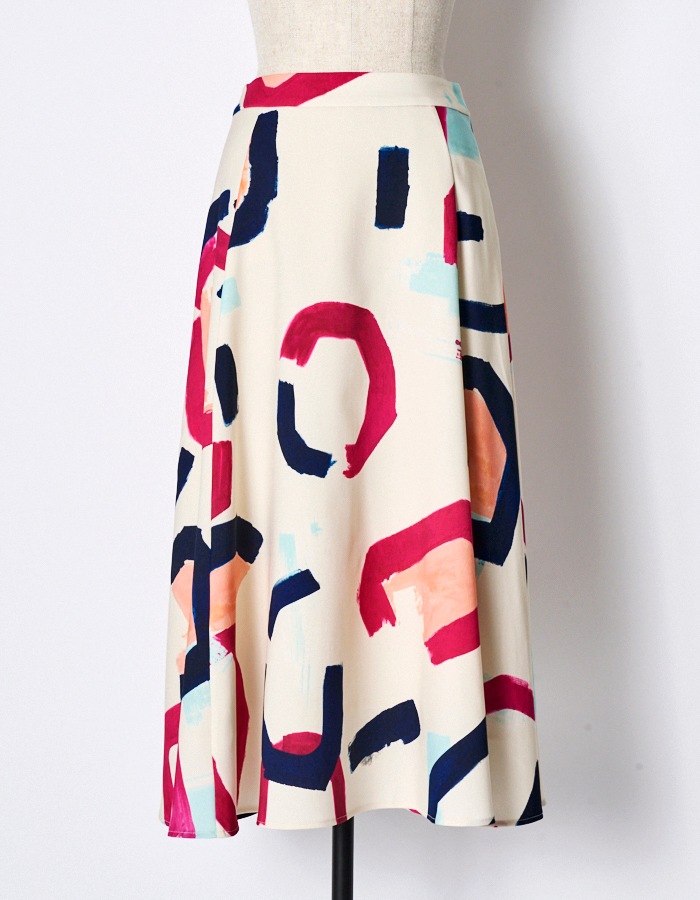 "POPPIN" Art Print Skirt / off-white