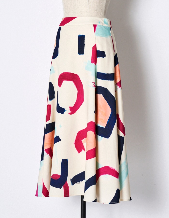 "POPPIN" Art Print Skirt / off-white