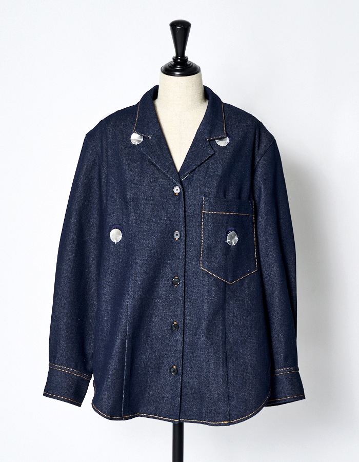 Denim Dot Mirror Shirt Jacket / indigo