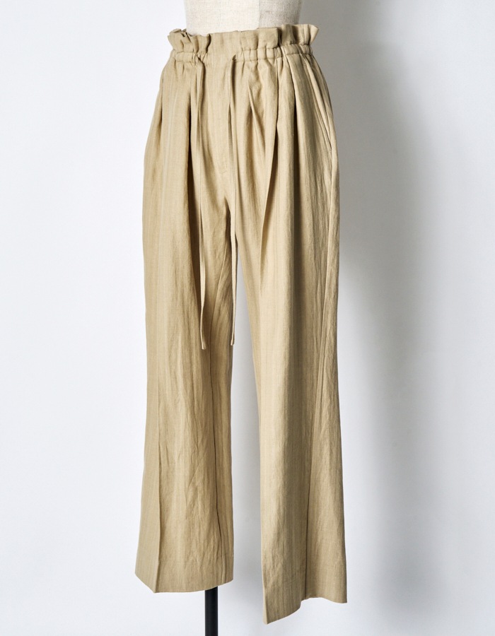 Gathered Tuck Wide Trousers / beige