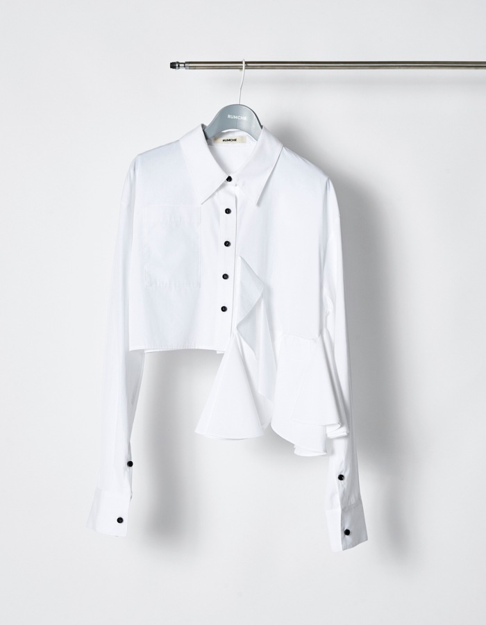 Cotton Moon Ruffle Shirt / white