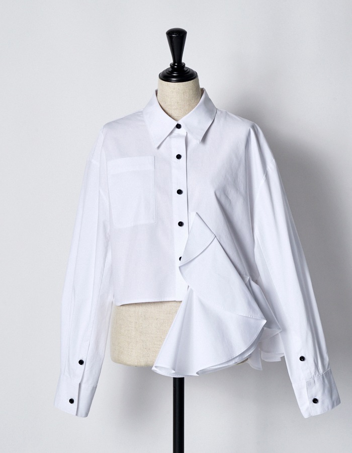 Cotton Moon Ruffle Shirt / white