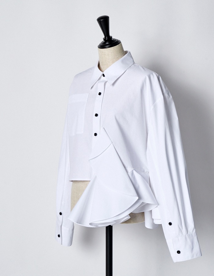 Cotton Moon Ruffle Shirt / white