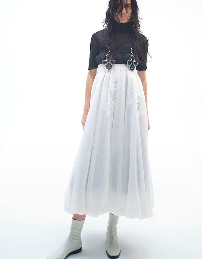 Stitch Balloon Skirt / white