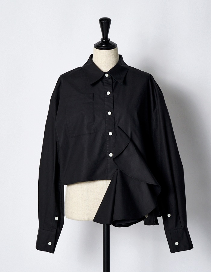 Cotton Moon Ruffle Shirt / black