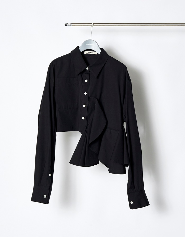 Cotton Moon Ruffle Shirt / black
