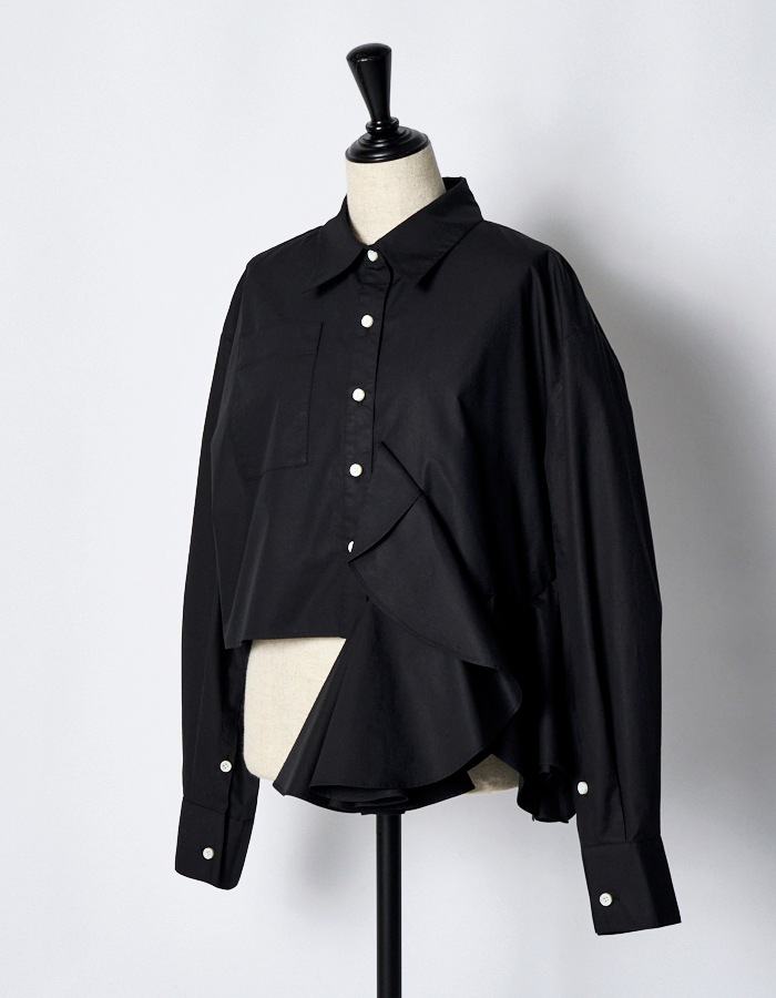 Cotton Moon Ruffle Shirt / black